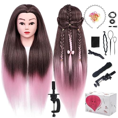 TopDirect Styling Head, 29.5inch 100% Synthetic Fiber Hairdressing Head, Cosmetology Training Mannequin Manikin Doll Head with Table Clamp Holder & DIY Hair Braid Set - Image 1
