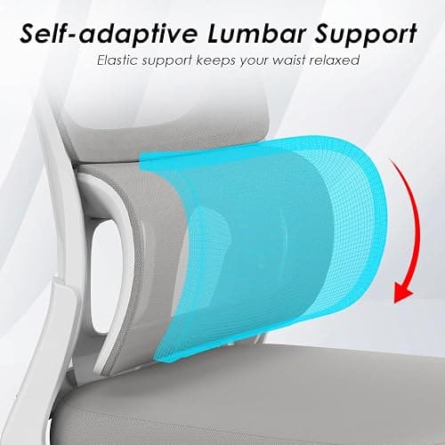 Soohow Office Chair, Mesh Ergonomic Office Chair with Lumbar Support, Comfy Computer Desk Chair with Flip Armrest Rolling Wheels for Home Study Room Office, White & Gray - Grey - Normal thumbnail 3