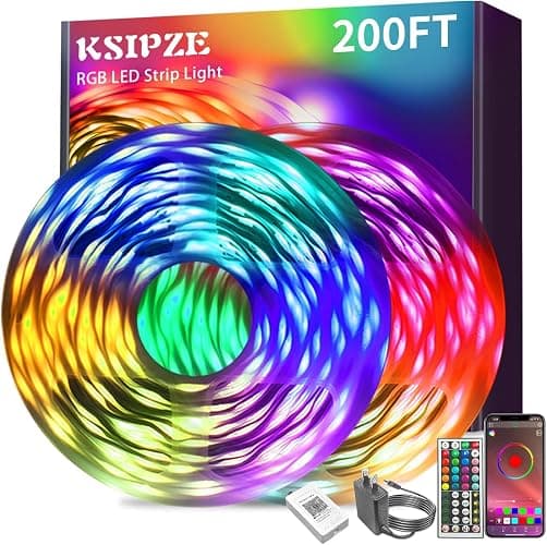 KSIPZE 200ft (2x100ft) Led Strip Lights RGB Music Sync Color Changing Bluetooth Led Lights with Smart App Control Remote Led Lights for Bedroom Room Lighting Flexible Home Décor - Image 1