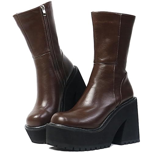 Goiphrri Ankle Boots for Women Chunky Heel Platform Boots Fashion Work Combat Booties Round Toe Punk Boot Party Rave Booties for Women - Image 1