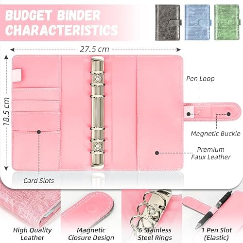 2 in 1 Budget Planner, A6 Money Saving Wallet with 7 Savings Challenge Trackers, Budget Binder with 12 Cash Envelopes and 12 Expense Sheets, Cash Stuffing Money Organiser Book for Travel Diary, Pink thumbnail 6