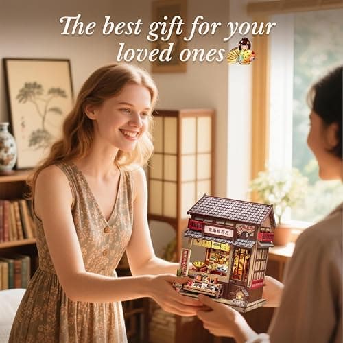 CUTEBEE Book Nook Kit - DIY Miniature House Japanese Fan Shop Dollhouse Kit for Adults and Teens, Booknook Tiny House Bookshelf Decor 3D Wooden Puzzle, Gifts for Family, Friends (Tsukino Eogi-dou) thumbnail 7