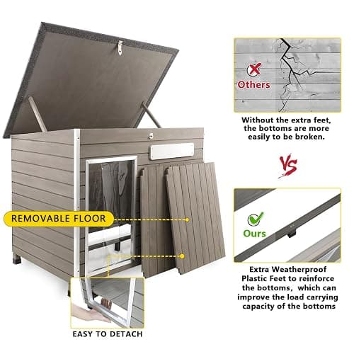 Gowoodhut 34" L Dog House Outdoor,Indoor Dog Kennel for Small & Medium & Large Dogs with Openable Asphalt Roof,100% Natural Fir Wood Outdoor Indoor Dog Houses with Removable Floors,Raised Feet,Grey thumbnail 5