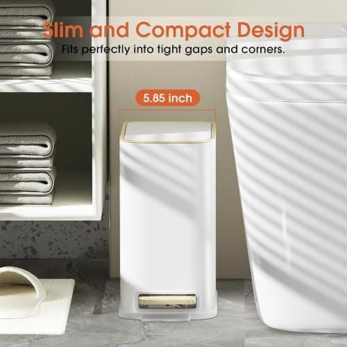 GibHerz Small Bathroom Trash Can with Lid Soft Close, 5L / 1.3 Gallon Slim Garbage Can with Removable Inner Bucket, Step Stainless Steel Trash Bin for Office, Bathrooms, Bedroom, Living Room (White) thumbnail 2