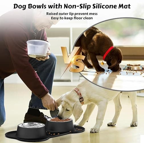 AsFrost Dog Food Bowls Stainless Steel Dog Bowls with No Spill Non-Skid Silicone Mat, Dog Food and Water Bowl Set, Dog Dishes for Small Medium Large Sized Dogs Pet Food Feeding Bowls, 4 Cup, Black thumbnail 5
