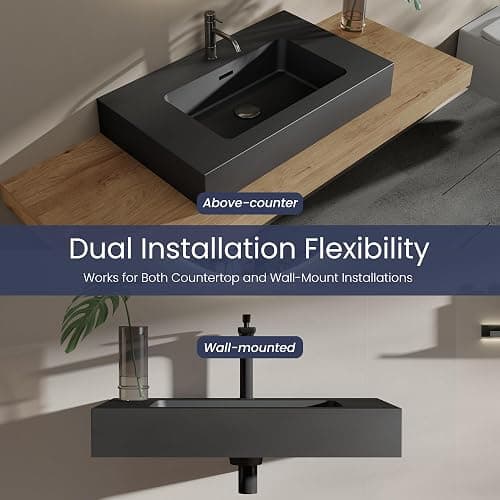 30 Inch Matte Black Vanity Sink – Solid Surface Bathroom Vanity Top with Integrated Sink, Easy-to-Clean Non-Porous Finish for Powder Room or Guest Bath thumbnail 4