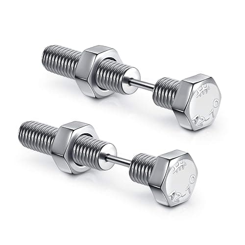 AllerPierce Stainless Steel Punk Earrings Cool Screw on Earring Studs Backs Piercing Jewelry for Men Women thumbnail 7