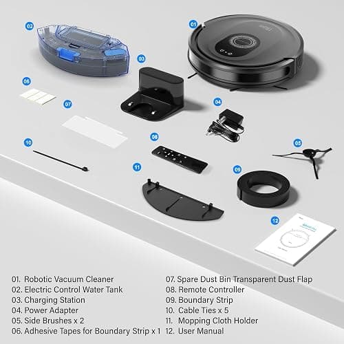 Tikom Robot Vacuum and Mop Combo, 5000Pa Robotic Vacuum Cleaner, 150 Min Max, App & Remote Control, Ideal for Hard Floor, Carpet, Pet Hair, Self-Charge(G8000 Max) thumbnail 9
