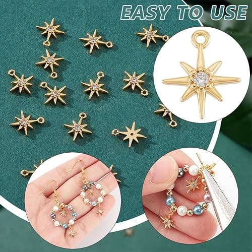 BENECREAT 30Pcs Real 18K Gold/Platinum Plated Clear Cubic Zirconia Pendant, Star Brass Charms Pendant for Bracelet Necklace Jewelry Making thumbnail 4
