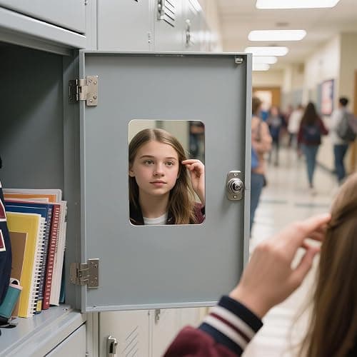 Neehows 1 Pc Strong Magnetic Locker Mirror, 4.17" x 5.78" Small Real Glass Mirror with Super Clear Reflection and Fully Magnetic Back for School Locker Refrigerator Office Cabinet thumbnail 2