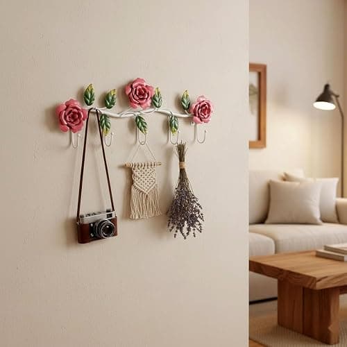 LOGOFUN Metal Wall Hooks Rose Flower Coat Hooks Rustic Style Hanging Hook for Bathroom Room Decorations (Rose) thumbnail 7