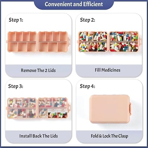 NEW Foldable & Double Protection Portable Weekly Pill Organizer 2 Times A Day with Etched Labels, AM PM 7 Day Week Medicine Box, Daily Travel Pill Case Holder Dispenser for Vitamin, Supplement - Pink thumbnail 5