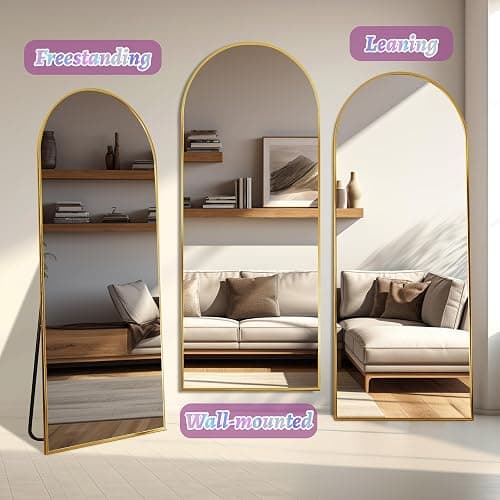 Full Length Mirror, 57"x19" Arched Floor Mirror Freestanding, Floor Standing Full Body Mirror with Stand for Bedroom, Hanging Mounted for Living Room Cloakroom, Gold thumbnail 4