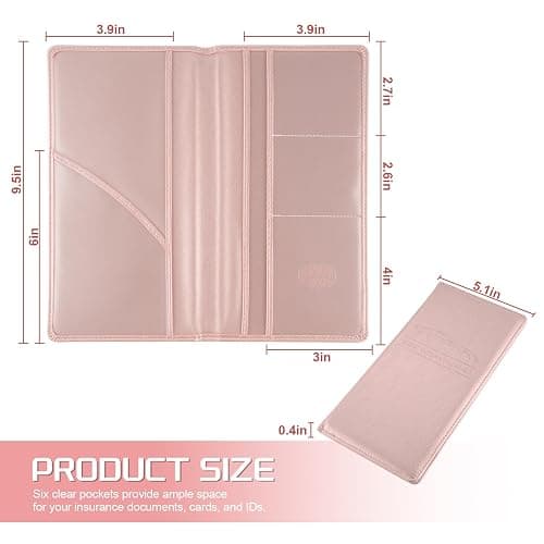 JUSTTOP 1Pack Car Registration and Insurance Holder,Car Document Holder for Cards License with Magnetic Shut,Vehicle Glove Box Car Organizer for Documents, Cards, License(Pink) thumbnail 2