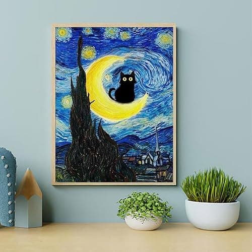 GemZono Adult 5D Diamond Painting Kits - 4 Pieces, Round Diamond Arts Painting Kit, DIY Beginner Black Cat Diamond Art Kit, Matisse Van Gogh Living Room Bedroom Decoration (11.8x15.7) thumbnail 3
