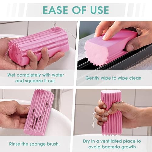 4 Pack Damp Dusting Sponge Duster, Dust Cleaning Sponge, Reusable Household Cleaning Sponge Tool for Blinds, floorboards, Fan Blades, Vents, Glass, Railings, Mirrors(Pink,Green,Yellow,Blue) - 4 Pack - Pink,green,yellow,blue thumbnail 5