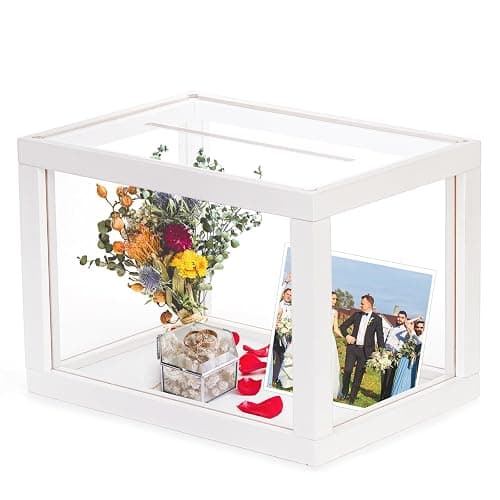 yarlung Clear Acrylic Wedding Card Box, White Wooden Card Box for Party Reception, Thick Money Box Gift Card Keepsake Holder for Election Ballot, Baby Shower Birthday Graduation thumbnail 5