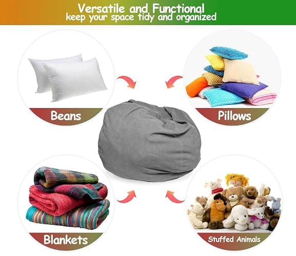 Premium Corduroy Stuffed Animal Storage Bean Bag Chair Cover (No Filler) For Organizing Plush Toys Or Textile Stuffable Bean Bag Sack For Adults Teens Children Lazy Chair Playroom Washable Cover thumbnail 4