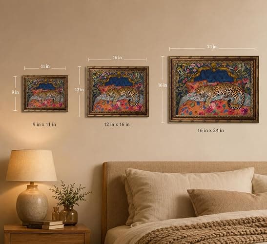 FKRYTYB Vintage Gold Frame Sleeping Leopard Canvas Wall Art 11x9in | Luxury Jungle Theme Colorful Cheetah Animal Tropical Floral Fashion Maximalist Dopamine for Living Room Bedroom Dorm Office thumbnail 5