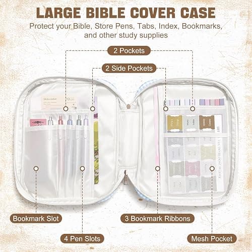 KOUDGY Bible Cover Case for Women Large Quilted Bible Carrying Bag with Handles Bible Study Supplies & Accessories Christian Gifts for Women(Spliced Flower, M) thumbnail 5