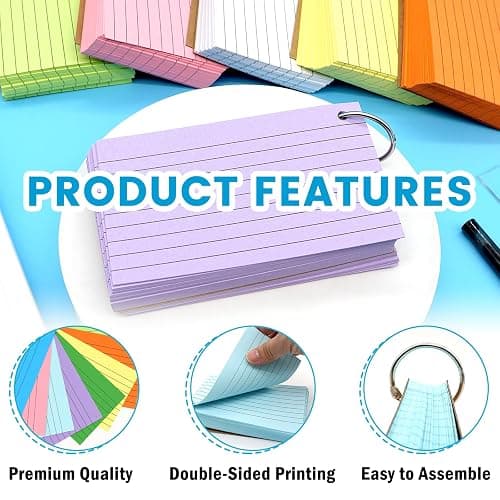 Lovppy 1000 PCS Index Cards 3x5 Inches Colored Flash Cards with Ring,Punched Lined Flashcards Ruled Index Cards Notecards Study Cards Heavy Note Cards for Studying, Office, Home,School thumbnail 4