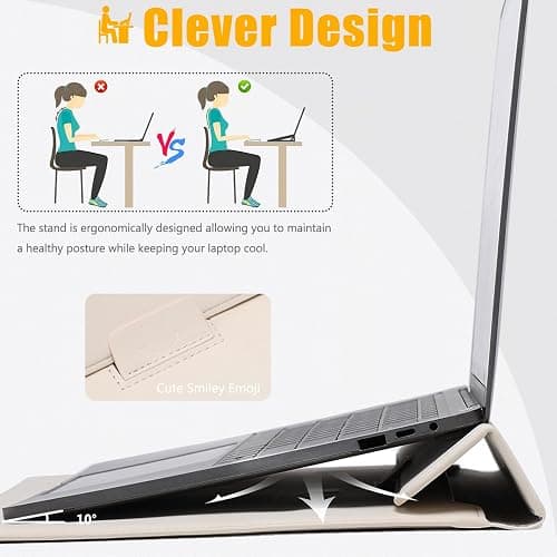HYZUO 13 Inch Laptop Sleeve Case with Stand for 2025-2018 MacBook Air 13 M4 M3 M2 M1, 2025-2016 MacBook Pro 13 M2 M1, 13" iPad Pro/Air, Surface Pro 11/10/9, XPS 13, with Pouch, Beige thumbnail 2