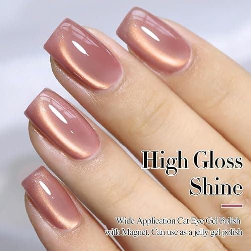 Double Rhythm 15ML Ice Glass Cat Eye Gel Polish with Magnet Holographic Glitter Shimmer Translucent Sheer Color Salon Soak Off Magnetic Nail at Home (Golden Violet-MC1129) thumbnail 3