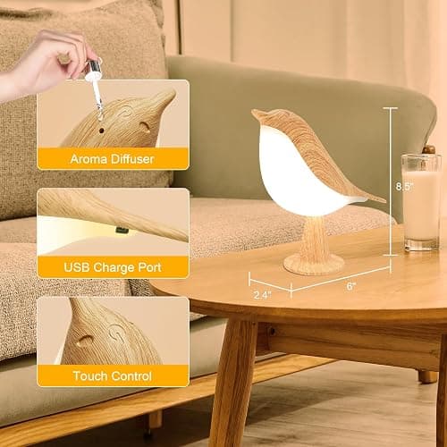 Deogos 2 Cute Bird Table Lamps Combo,Rechargeable Cordless Lamp with 3 Color Temperature and Adjustable Brightness,Small Desk Lights for Bedroom Nightstand Bedside Table - Wood Tone thumbnail 6