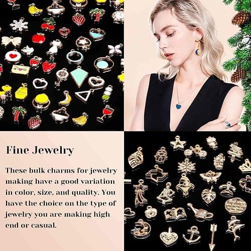 200Pcs Charms for Jewelry Making, Assorted Wholesale Mixed Bulk Metal Earring Bangle Charms for DIY Necklace Bracelet Jewelry Making and Crafting (Assorted Color) thumbnail 4