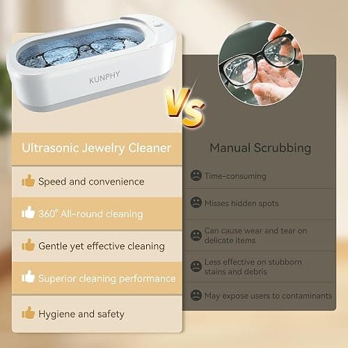 KUNPHY Ultrasonic Jewelry Cleaner, Jewelry Cleaner Machine 12oz 46KHz, Professional Sonic Cleaner with One-Touch Operation, Sonic Cleaner for Rings, Glasses, Jewelry, Dentures White thumbnail 4