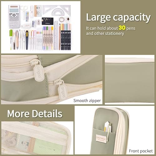 EASTHILL Big Capacity Pencil Case Large Pencil Pouch Stationery Pen Bag for Teen Girls-Green thumbnail 5