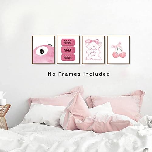 JWVK Pink Coquette Bow Preppy Girly Wall Art Prints Set of 4, Coquette Room Decor, Preppy Room Decor, Funky Y2K Pink Lucky 8 Ball Good Times Ticket Posters for Girls Room Dorm Decor, 8x10 Unframed thumbnail 4
