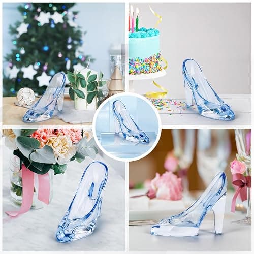 SHOWLOUE Cinderella Shoe Decor, Crystal High Heels Shoes Ornaments Glass Slipper Decoration Gift for Birthday Wedding Party, 5.12" x 2.36" x 4.33", Blue thumbnail 6
