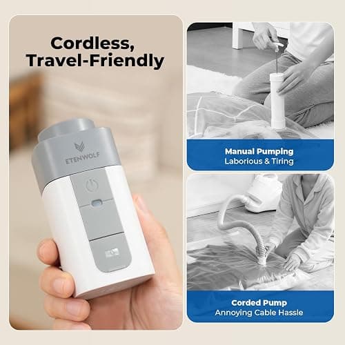 ETENWOLF 20 Pack Vacuum Storage Bags with Rechargeable Wireless Pump, Vacuum Seal Bags for Clothes and Travel, Space Saver Bags in Multiple Carry-On Sizes, Perfect for Luggage and Suitcases thumbnail 3