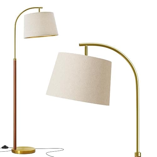 G-SAFAVA 62.5" Wood Floor Lamp for Living Room Gold with Foot Switch Arc Standing Tall Lamps for Bedroom Mid Century Modern Corner Floor Lamps for Office Nursery Industrial Reading Light Room Lamp thumbnail 8