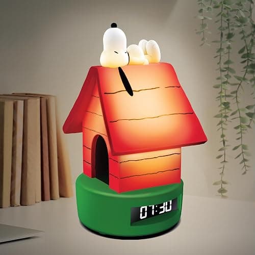 Peanuts Snoopy Doghouse LED Alarm Clock – USB Powered Digital Clock with Warm White Lighting, Snooze Function, and LED Display thumbnail 2