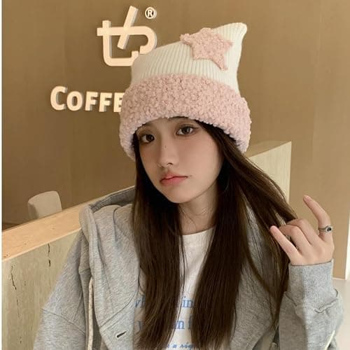 Cute Crochet Hat for Women Y2K Knit Hat Kawaii Beanie Cat Ear Grunge Fairy Slouchy Headgear Accessories thumbnail 3
