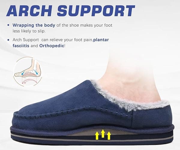 KuaiLu Mens Clog Slippers with Arch Support Suede Faux Fur Memory Foam Warm House Shoes Comfortable Slip-on Mans Bedroom Indoor Outdoor Slippers Rubber Sole thumbnail 3