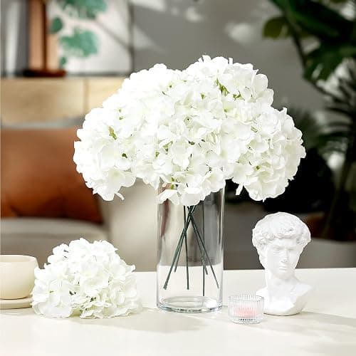Auihiay 10PCS Hydrangea Artificial Flowers, Faux White Flowers | for Wedding Centerpieces, DIY Bouquets, Bridal Shower, Floral Decor Home Decoration with Stems thumbnail 4