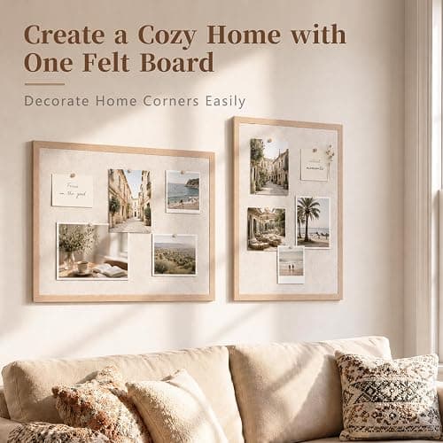Bulletin Board Felt Pin Board, 24 x 18 Inch,Oatmeal | Office Cork Board Alternative for Home Office, Classroom Decor, Foldable Picture Board with Adhesive Strips & 20 Pushpins thumbnail 3