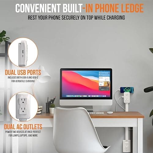 EZ Outlet Electrical Outlet Extender. Access Hard-to-Reach Outlets! Features USB-A, USB-C, and 2 AC Outlets, Extends 22"-34", Rotates 180°. Use Behind Couches, Nightstands, Desks, and More. thumbnail 5
