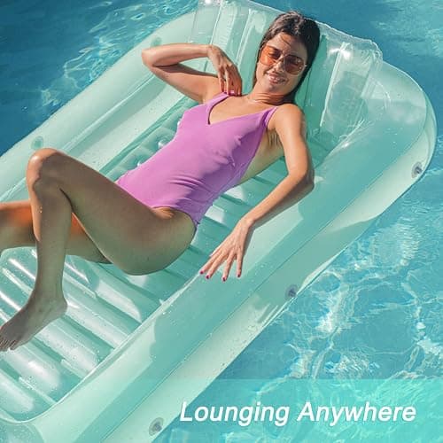 Float Joy Tanning Pool Floaties for Adults Tanning Bed Inflatable Sun Lounger Pool Float Matelas Gonflable Piscine Flotteur Blow Up Pool with Cup Holder Chaise Longue thumbnail 4