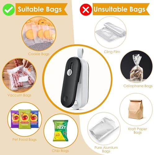 FEPPO Mini Bag Sealer, 2 in 1 Heat Sealer with Cutter, Portable Resealer Machine for Chip, Plastic Bags Food Storage Snacks (Batteries Included) thumbnail 6