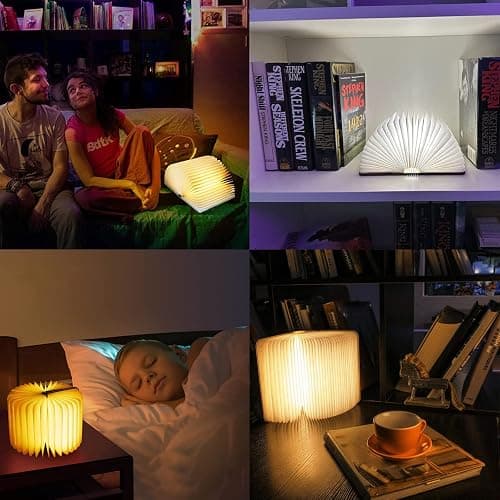 Tiuredx Wooden Book Light, 3 Colors Novelty LED Night Light Portable Folding Book Lamp Decorative Books Paper Lantern for Home Decor Office Party thumbnail 5