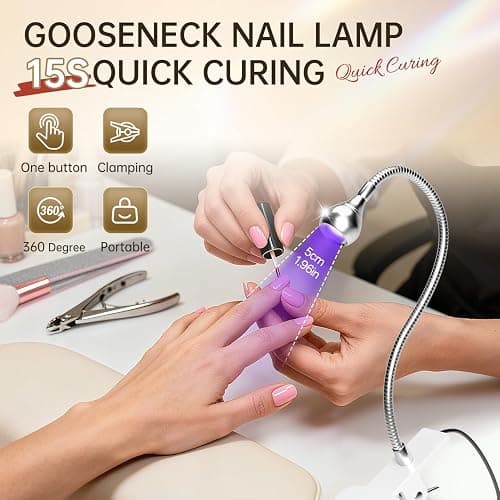 AORAEM U V Nail Lamp,Sliver 3W U V Light for Nails 35NM U V Gel X Nail Lamp with Gooseneck and Clamp for Gel Nail (AA-Silver) thumbnail 2