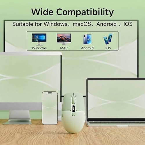 SEUNKWANG EWEADN Q1 Wireless Mouse, BT & 2.4G Silent Mouse Quiet Click with 1600 DPI Levels, Battery & DPI LED Screen Display, 6 Button Small Portable Bluetooth Mouse for Laptop/PC/Mac-Green thumbnail 7