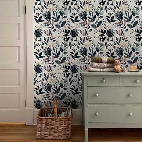 MuralPeel Dark Blue/Yellow Leaf Floral Peel and Stick Wallpaper Vintage Easy Peel Off Self Adhesive Removable Stick on Wall Paper for Kitchen Cabinet Renter Friendly thumbnail 3