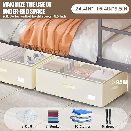 EE-RoomWorld Under Bed Storage with Wheels, No Assemble Required 10 inches height Under Bed Storage bins,Large capacity Rolling Under bed Shoe Storage containers，dorm under bed storage drawers thumbnail 3