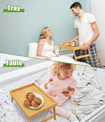 Youpehom Bamboo Bed Tray Table with Folding Legs, Medium, Bamboo | Bamboo bed tray with folding legs, handles and raised edges for meals, laptops, reading and serving in bed or on a sofa. thumbnail 7