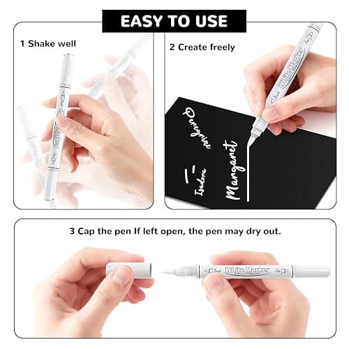 Guangna Dual Tip White Acrylic Paint Markers, Brush & Fine Tip, Direct Liquid Ink System White Permanent Pens for Fabric, Plastic, Rock Painting, Wood, Glass, Ceramic, Canvas, Stone, DIY Crafts thumbnail 8